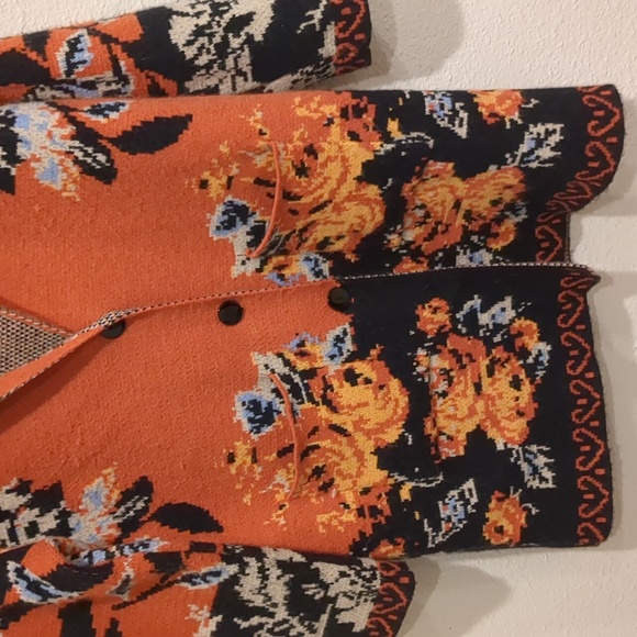 ESSITAM Orange Floral Jacquard Jacket Cardigan Size Large - Picture 4 of 7